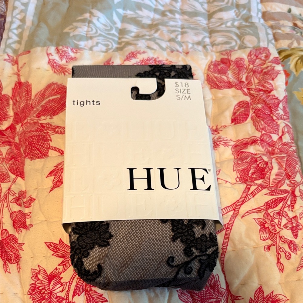 New never worn NWT HUE Black and Gray Floral Tights